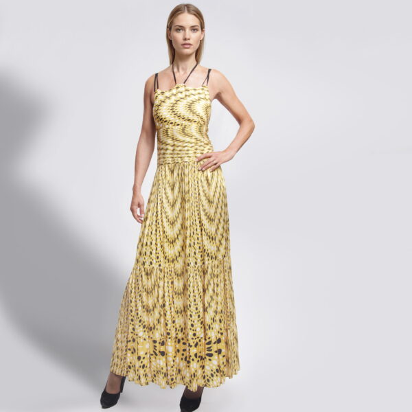 BEATRICE B – Abito Lungo Giallo a Pois Optical in Viscosa