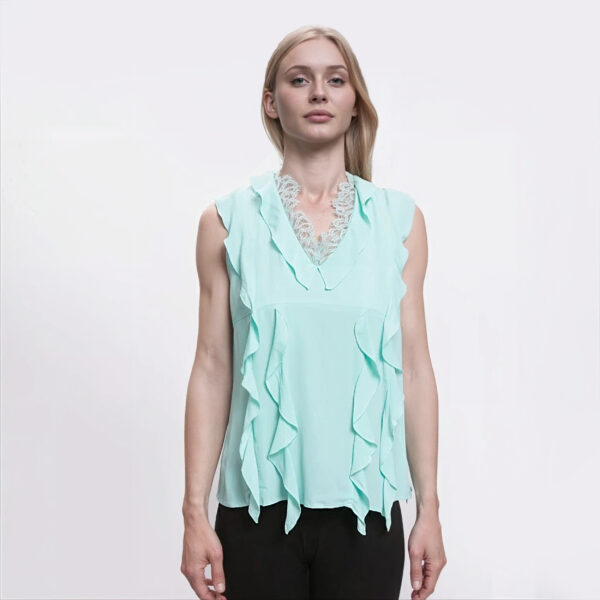 CAVALLI CLASS – Top in Misto Seta Tiffany con Pizzo e Volant S.