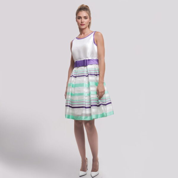 MUSANI Couture – Abito Cerimonia Bianco e Viola con Fiocco