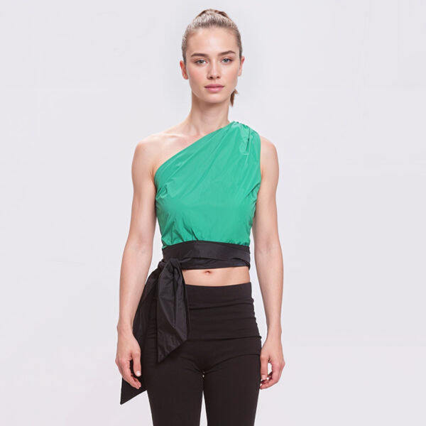 MEMJS – Top monospalla verde tessuto tecnico